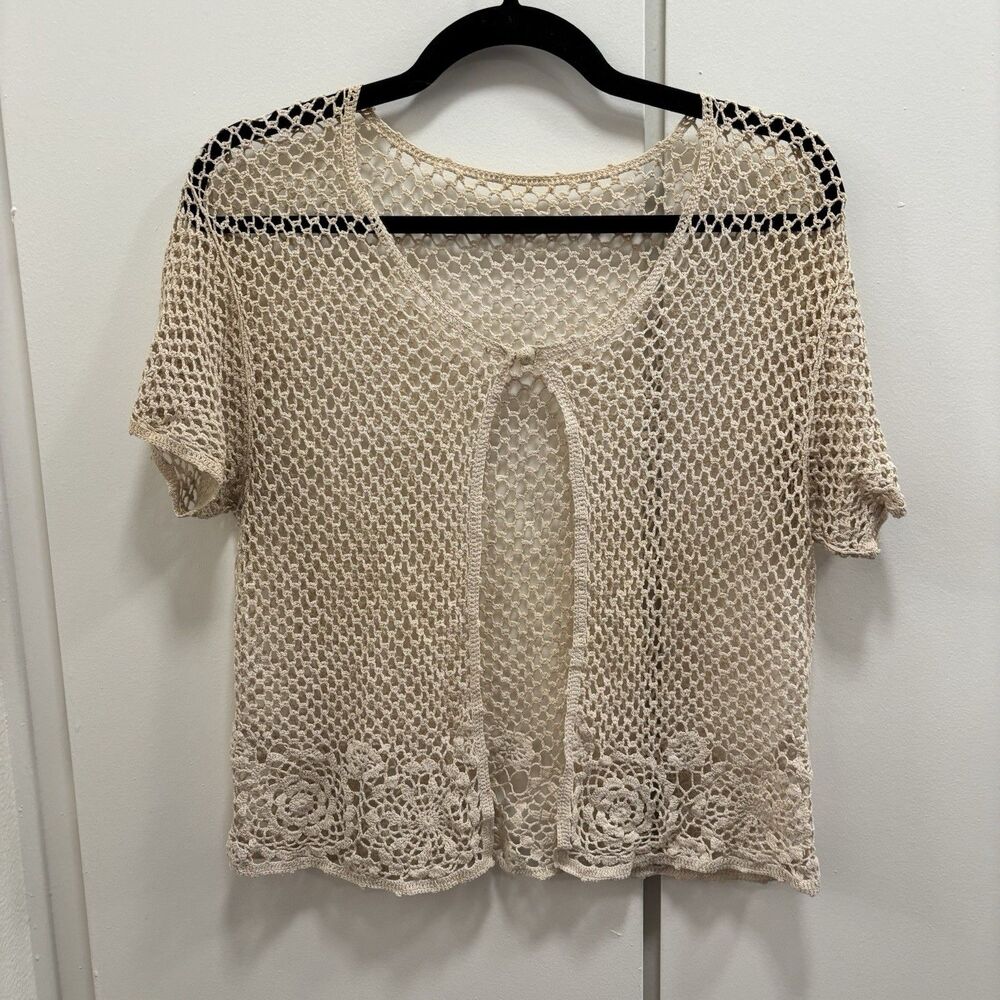 Handmade Crochet Cream Cardigan Bolero Floral Lacy Whimsy Sz Small/Medium